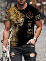 2024 Men's Summer New 3D Printing Fierce Lion Breathable Round Neck Short Sleeve T-shirt Plus Size Men's Top