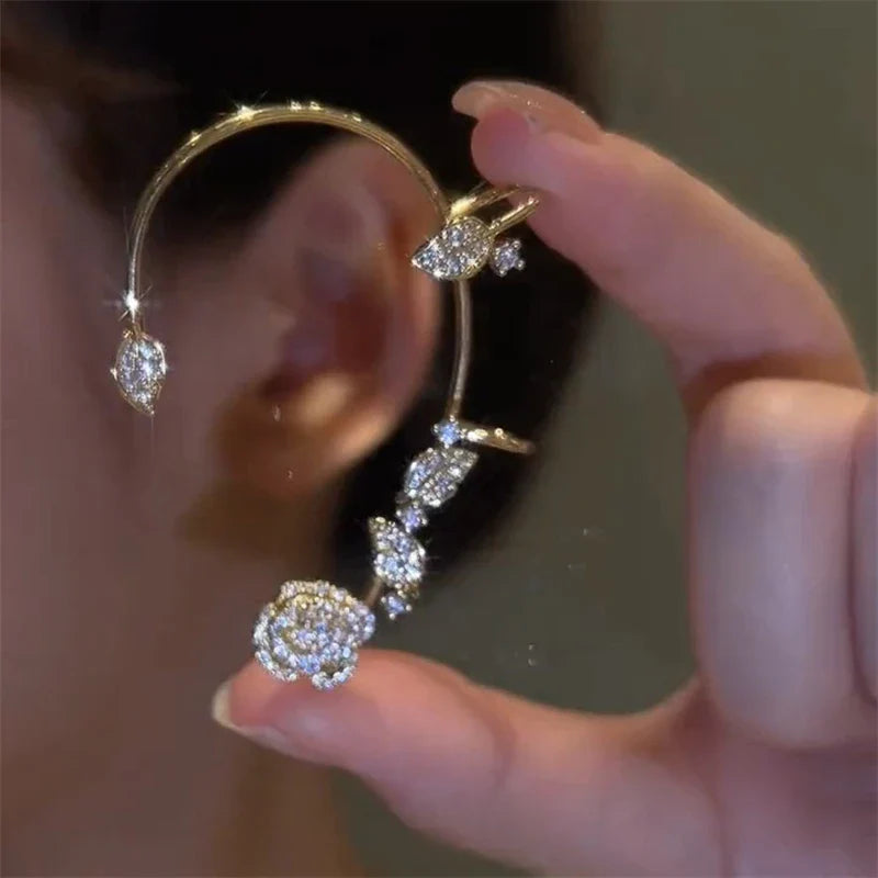 Fashion Sparkling Long Tassel Crystal Stars Ear Clip Earrings Without Piercing For Women Exquisite Light Luxury Wedding Jewelry