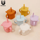 Modabebe Kids Silicone Cups BPA Free Silicone Baby Training Cup Leakproof Sippy Cups Drinking Straw Cup Feeding Drinkware