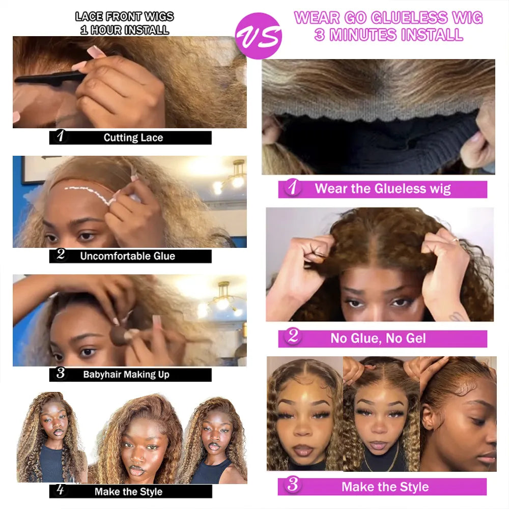 Pre Cut Highlight Wig Curly Human Hair 13x4 Deep Wave Bleached Knots Glueless Wigs 7x5 Pre Plucked Wear And Go Human Hair Wigs