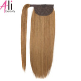 100% Human Hair Ponytail European Straight 120gram Wrap Around Clip In Pony Tail Machine Remy Hair 12-26 Inches ALI-BEAUTY