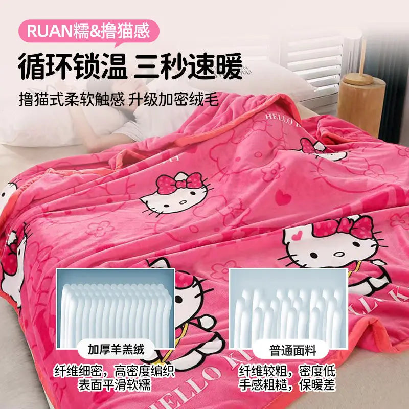 Hello Kitty Cartoon Blanket Kawaii Kt Cat Home Textile Flannel Soft Warm Throw Blanket Bedding Sofa Cover for Girls Gift