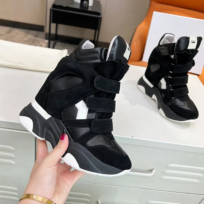 High quality luxury designer 2024 new women's high top sports casual shoes real cowhide motorcycle ankle boots