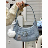 Y2K Star Pattern Denim Shoulder Bag for Women Luxury Designer Cool Girls Blue Underarm Wand Handbag Korean Style Small Purse