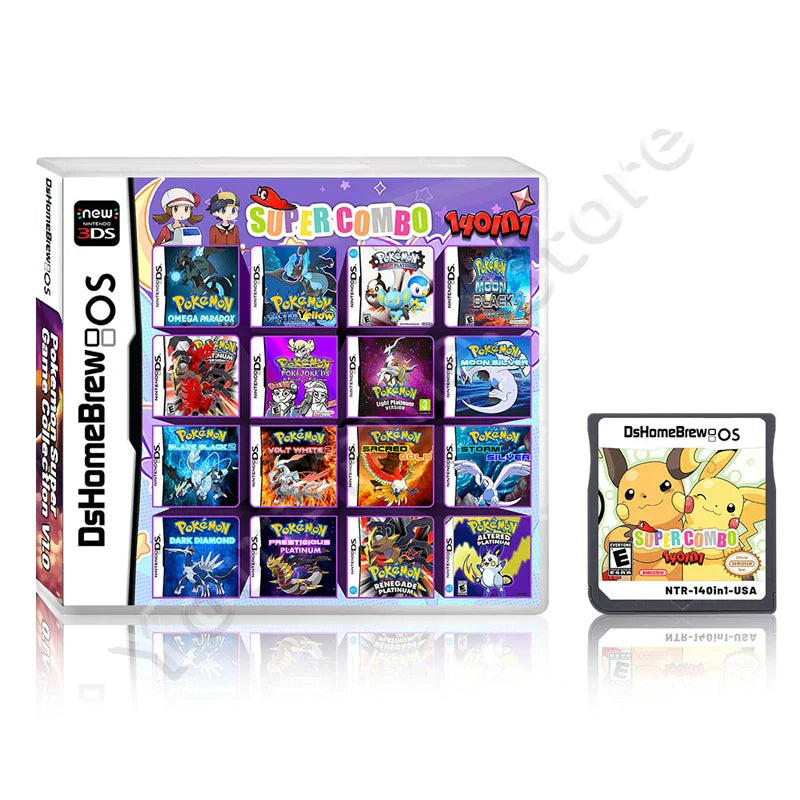 NDS Pokémon 140in1 Game Collection Card Pocket Monster Box US NDS English Game Cartridge