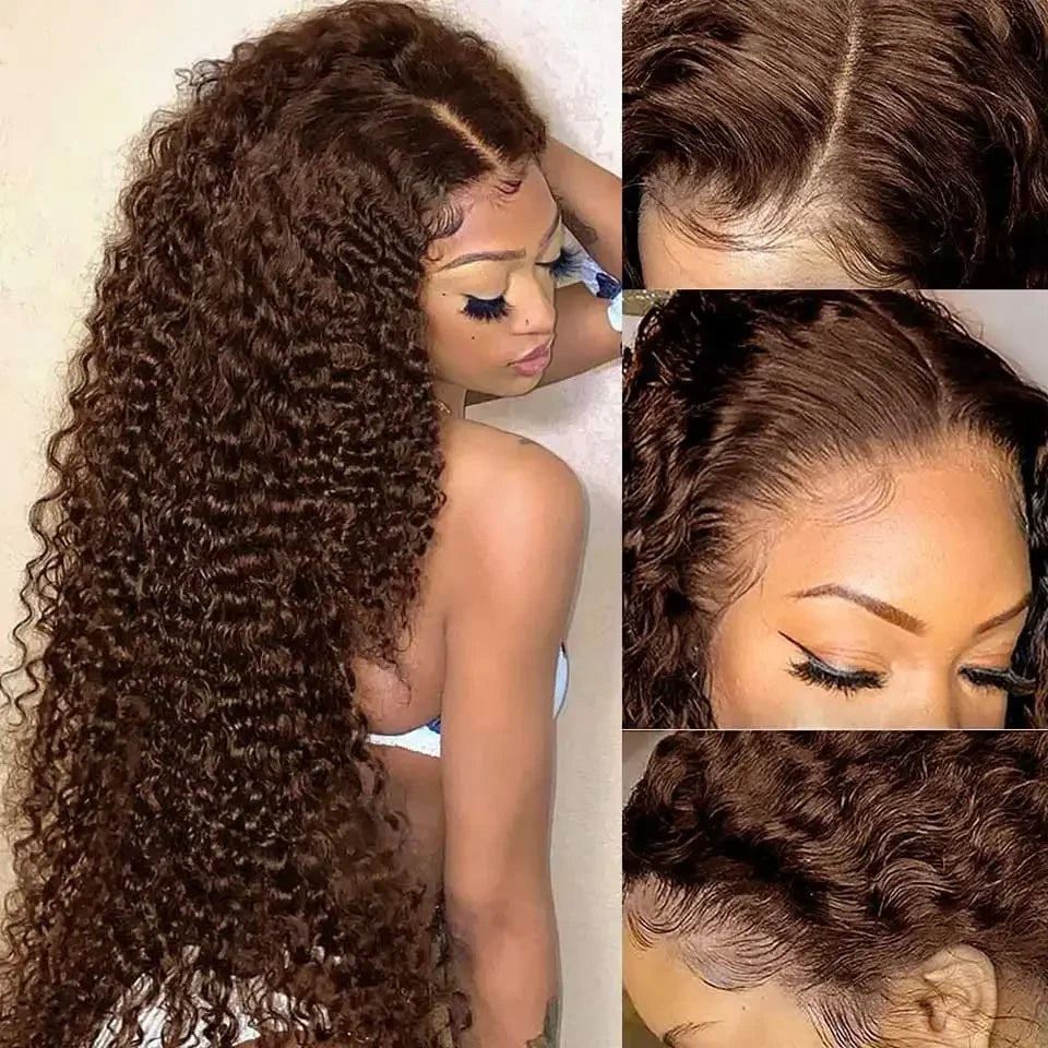 Addictive 30 40 Inch Curly Chocolate Brown Color 13x6 Hd Transparent Lace Front Human Hair Wigs Deep Wave 13x4 Lace Frontal Wig