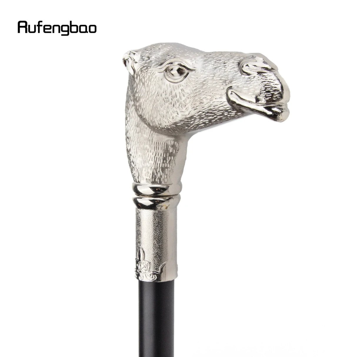 Silver Camel Head Walking Stick with Hidden Plate Self Defense Fashion Cane Plate Cosplay Crosier 93cm