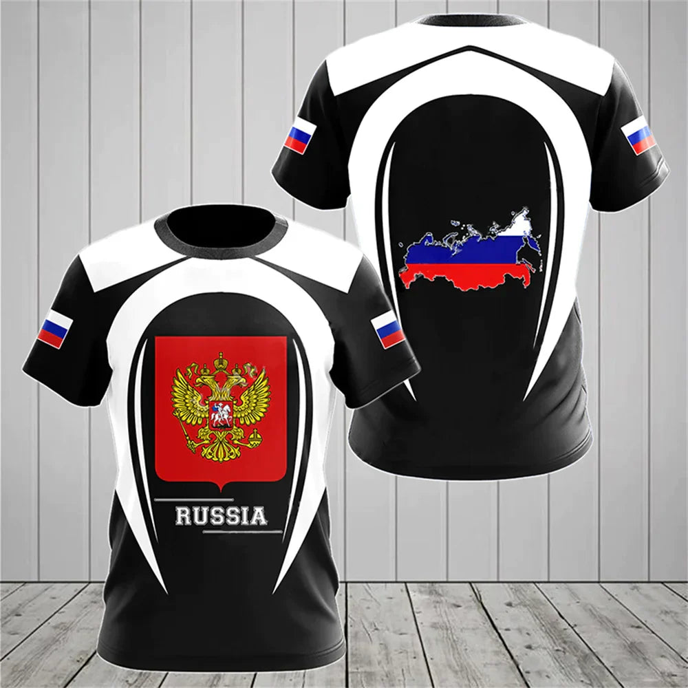 Russia Men's T-shirts Casual Loose Round Neck Russian Flag Short Sleeved Tops Tees Men's Clothing Oversized T-shirt Streetwear