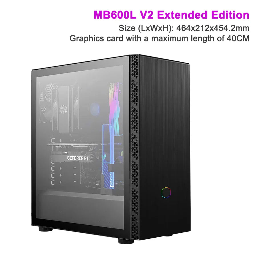 Cooler Master MB600L V2 Mid Tower Chassis Side Tempering Glass For ATX/MATX/MINI-ITX Computer Games Case