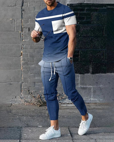 Men Fashion Short Sleeve T-shirt Trousers Sets Vintage 3D Print Oversize Tracksuit Two Piece Sportwear Suit Outfit Clothes