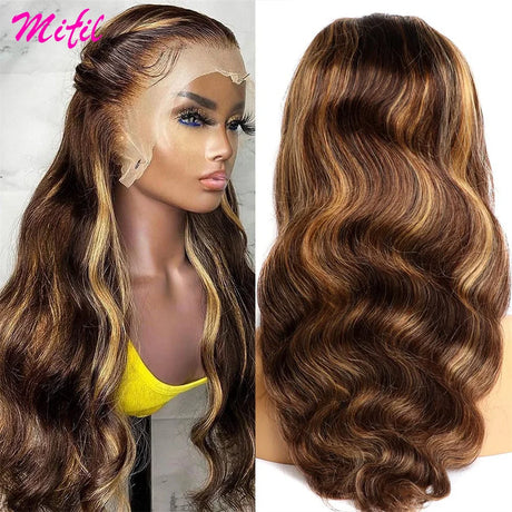 HD Glueless 13X4 Highlight Wig Human Hair Body Wave Brown Colored Lace Front Wigs For Women 13x6 Lace Frontal Wig Pre Plucked