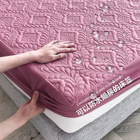 Dreamreal Waterproof Solid Color Embossed Mattress Cover Thicken Fitted Sheet Bed Cover for Bedroom Hotel Soft Pad for Bed