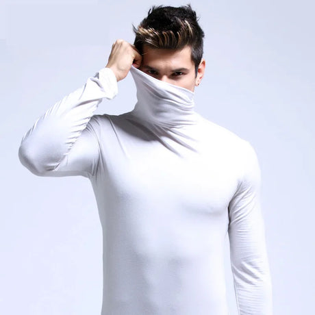 High Collar Undershirts Men Long Sleeve Tops Thermal Turtleneck Slim Fit Underwear T-shirt Modal Pullover Young Male Base Tees