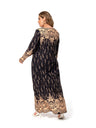 Plus size women's spring & summer round neck polyester non-elastic band ethnic print fashionable simple long-sleeved long dress。