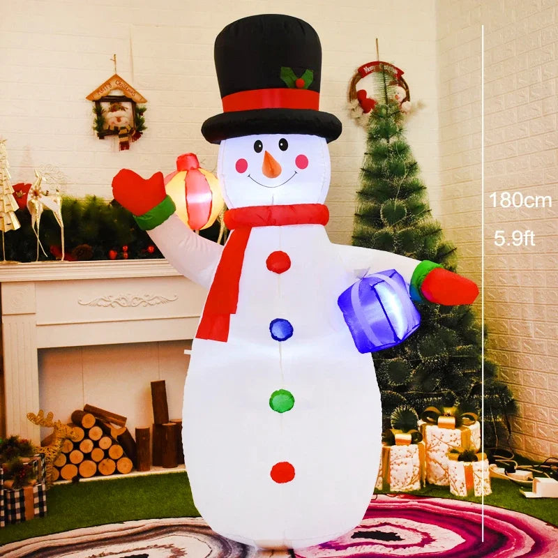 Christmas Inflatable Decoration Santa Claus Snowman Hot Air Balloon LED Lighted Snowing Inflatable Toy New Year Xmas Party Decor