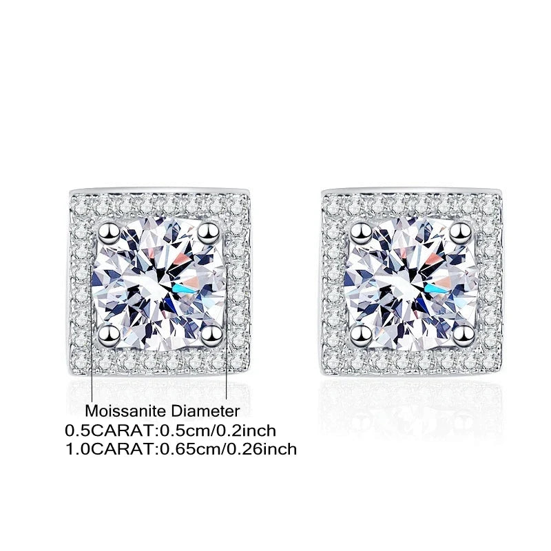 925 Sterling Silver 0.5/1 Carat Moissanite Square Earrings Men's and Women's Couple Models Fashion Trend Design Sense High-End L