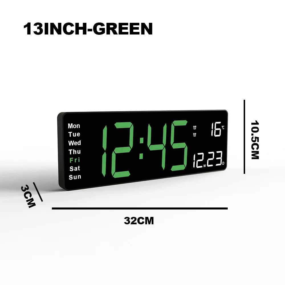 16inch Digital Wall Clock Large LED Alarm Clock Remote Control Date Week Temperature Clock Dual Alarms LED Display Clock