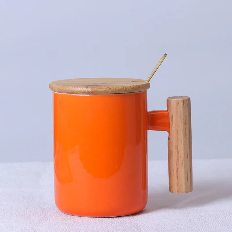 Nordic Wooden Handle Ceramic Porcelain Mug Coffee Cups Literary Water Tea Cup Milk Mug Coffee Cup Drinkware Coffeeware Teaware