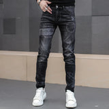 Man's Trousers Classic Distinctive Printed Black Stretch Denim Jeans for Men High Quality Slim Fit Stretch Hip Hop Denim Pants