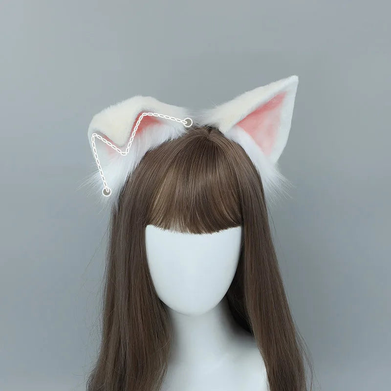 New Hand Made Cat Fox Ears Head Band LOL Cosplay DIY Ear Lolita White Pink Hairband Headwear for Women Girls Costume Accessories