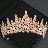 Pink Crystal Tiaras And Crowns Rhinestone Prom Diadem Crown For Women Bridal Wedding Hair Accessories Jewelry Crown Tiara Gift