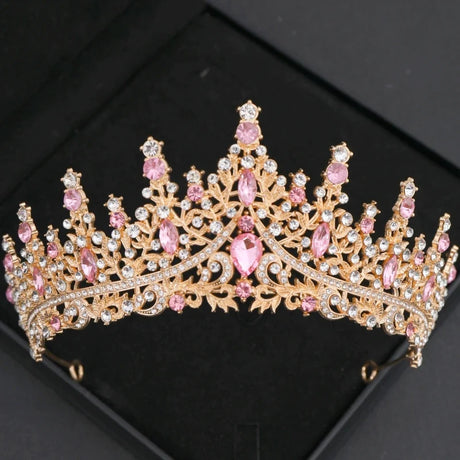 Pink Crystal Tiaras And Crowns Rhinestone Prom Diadem Crown For Women Bridal Wedding Hair Accessories Jewelry Crown Tiara Gift