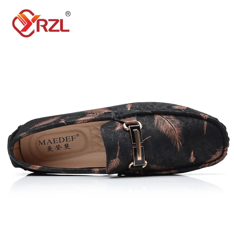 YRZL Loafers Men Casual Shoes Luxury Brand 2022 Mens Loafers Feather Print Moccasins Breathable Slip on Loafers for Men Size 48