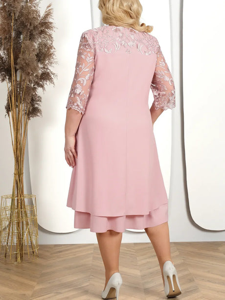 Plus Size Dress Elegant Embroidery Chiffon Prom Formal Party Dresses for Chubby Women Loose Ladies Church Dress