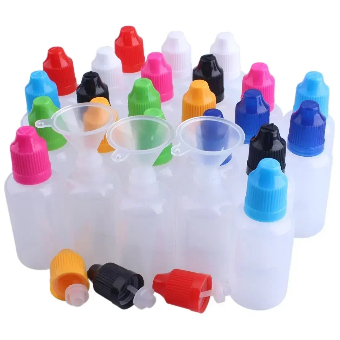 100pcs 5ml-120ml LDPE Empty Plastic Squeezable Bottles Eye Dropper E Liquid Juice Refillable Containers with Caps and Plug Tips