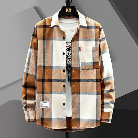 Spring Autumn Men Plaid Shirt Coats New Fashion Versatile Loose Male Clothes Korean Vintage Casual Long Sleeve Cardigans Jackets