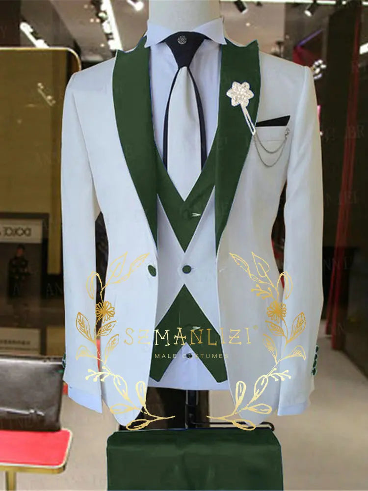 Suits For Men 2022 Latest Design Blazer Sets Black White 3 Piece Trajes De Hombre Luxury Fashion Prom Party Dress Wedding Tuxedo