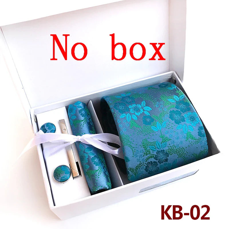 Luxury Tie Set Gift Box For Men Wedding Jacquard Necktie Square Clip Cufflinks Handkerchief Brezo Pour Teal Tie