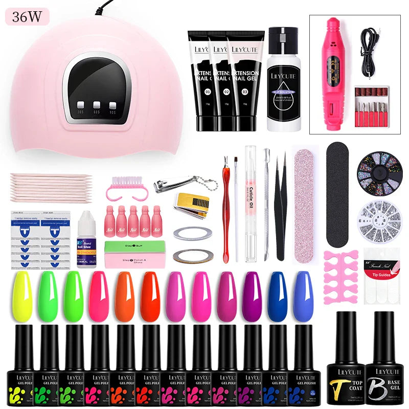 LILYCUTE Manicure Set For Quick Nail Extensions Gel Nail Polish With UV LED Nail Lamp Electric Nail Drill All For Nail Gel Tools