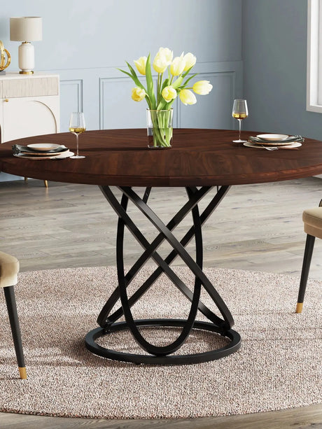 Tribesigns Round Dining Table for 4, 47 Inch Dinner Table Circle Kitchen Table with Metal Base, Wood Dining Room Table