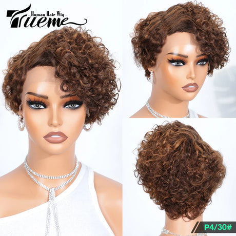 Short Pixie Curly Bob Wig Lace Front Human Hair Wigs For Women Colored Brazilian Deep Curly Transparent Lace Part Human Hair Wig