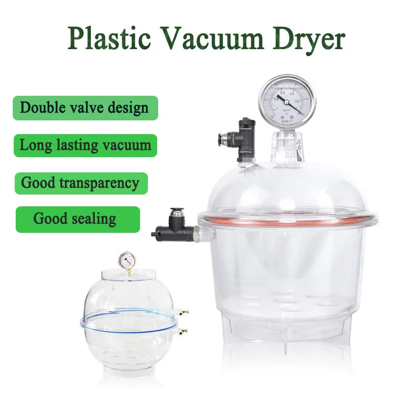 Laboratory Plastic Vacuum Dryer 150mm 250mm 300mm 400mm Vacuum Drying Dish with Double Valves Pressure Gauge