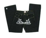 Vintage Gear Patch Punk Jeans High Street Spiderweb Straight Leg Pants Men's Wide Leg Pants Black Cargo Pants Y2k Clothes Baggy