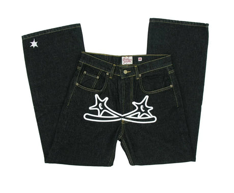Vintage Gear Patch Punk Jeans High Street Spiderweb Straight Leg Pants Men's Wide Leg Pants Black Cargo Pants Y2k Clothes Baggy