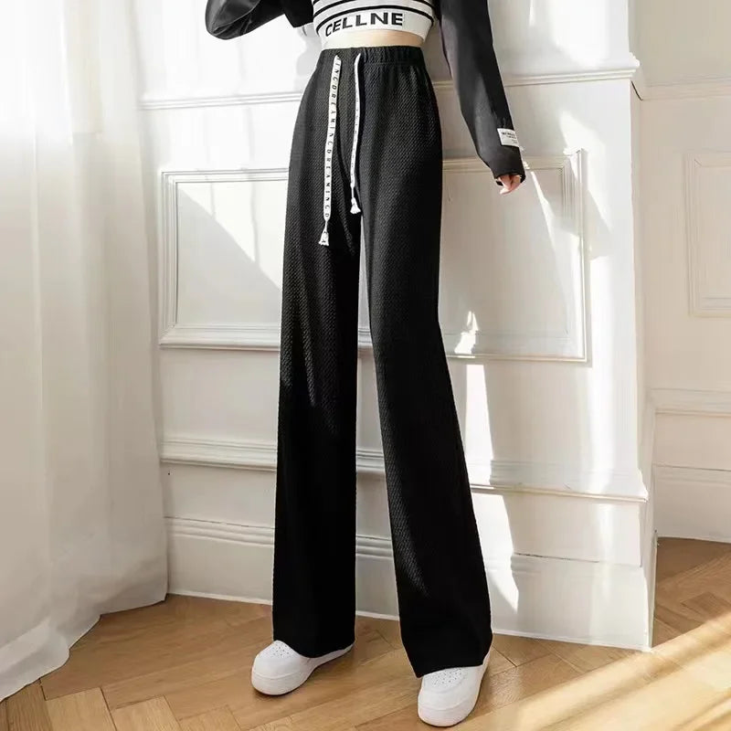 2024New Knit Spring Preppy Style Sailor Collar Women Knitted Cardigan Elastic Wide Leg Pant Long Sleeve Korean Outfit Tracksuit