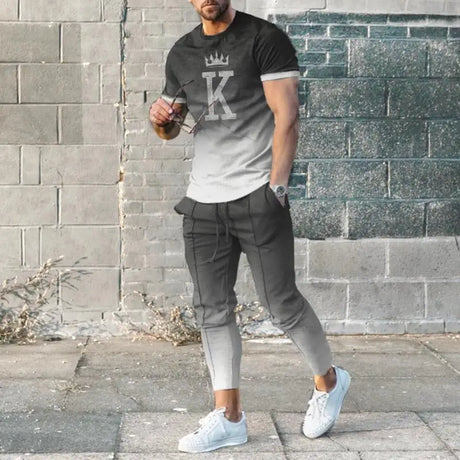 2023 Fashion Men Tshirt Suit Tracksuit 3D Printed Sportswear Short Sleeve T-shirt Long Pants Streetwear 2 Piece Set Male Clothes