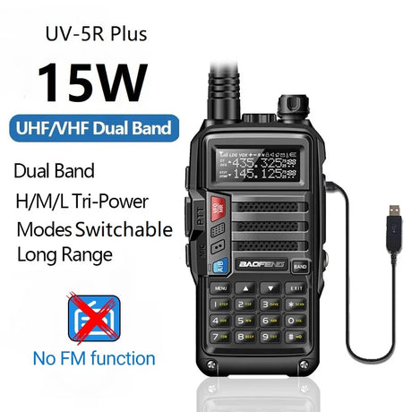 Baofeng UV-5R Plus 15W UHF/VHF Tri-Power Walkie Talkie 50 KM USB Long Range Upgrade of UV 5R UV-10R S9 Plus Two Way Radio