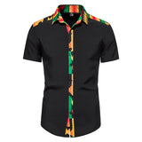 African Kente Print Shirt Short Sleeves Summer Men's 2023 Fashion Patchwork Button Turn Traditional Dashiki Casual Work Tops