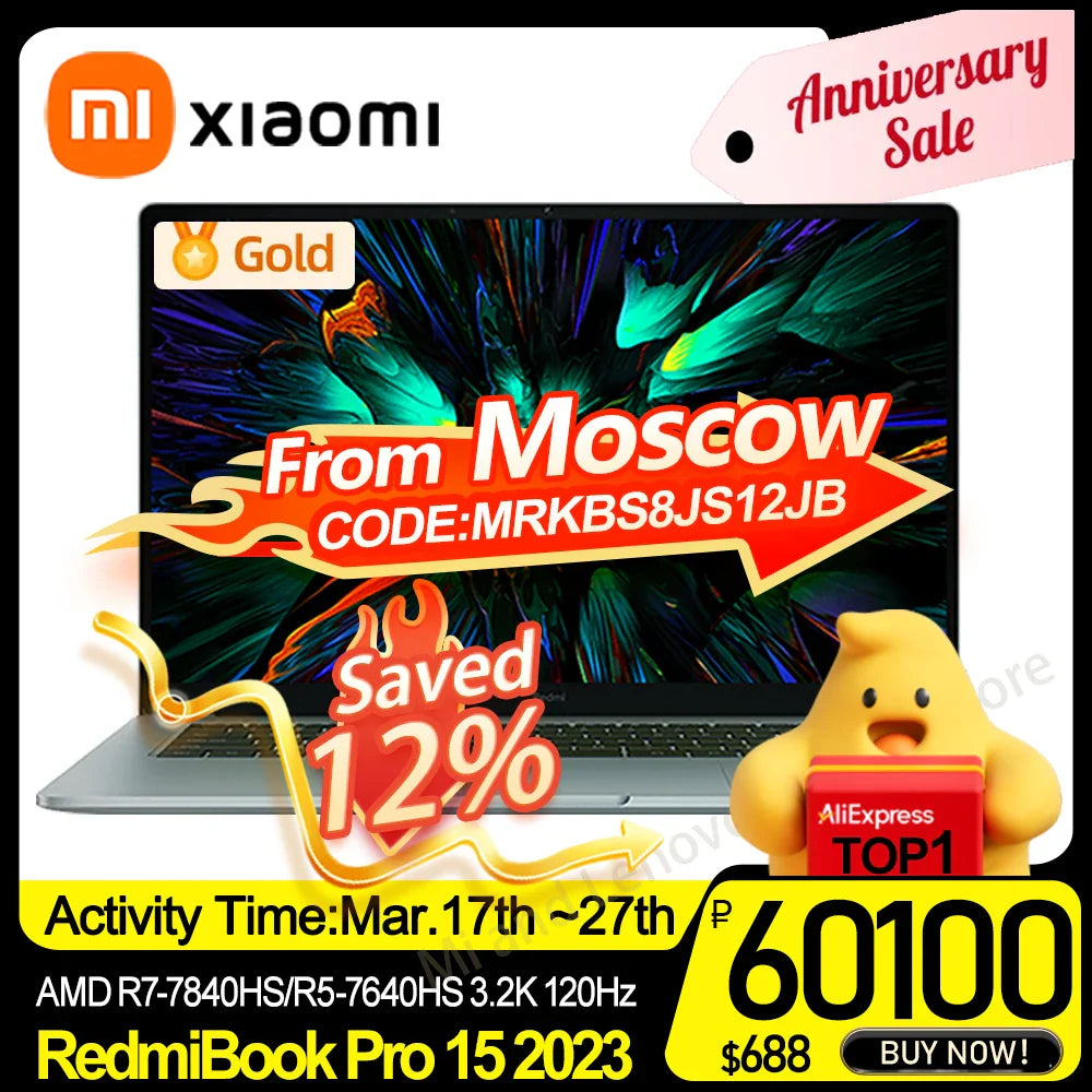 【Russia Stock】 Xiaomi RedmiBook Pro 15 2023 Laptop R7-7840HS/R5-7640HS AMD 780M/760M 16G RAM 512G/1T 3.2K 120Hz 15.6'' Notebook