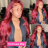 30 Inch 99j Burgundy Body Wave Lace Front Human Hair Wig Colored Glueless Hair Wigs For Women Red 13x4 13x6 Hd Lace Frontal Wig