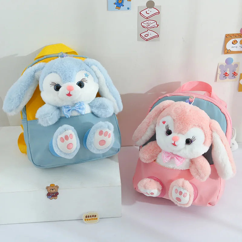 Plush 3D Rabbit Backpack for Boys Girls Kids Children SchoolBag Cute Bow Tie Cartoon School Bags Kindergarten Preschool Baby Bag