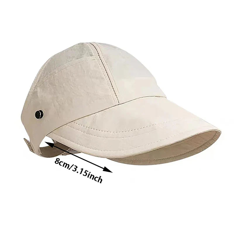 Foldable Wide Brim Ponytail Sun Hat Drawstring Adjustable Cap  Summer Quick-dry Visor Fisherman CapFor Women Beach Hat