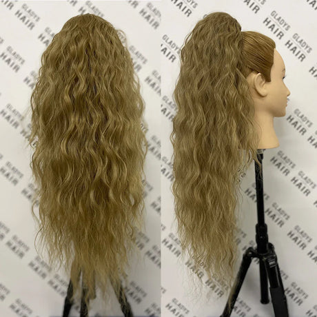 Curly Ponytail Extensions Clip in Synthetic Drawstring Ponytail Wig Long Water Wave Afro Pony Tail Women Hairpiece False