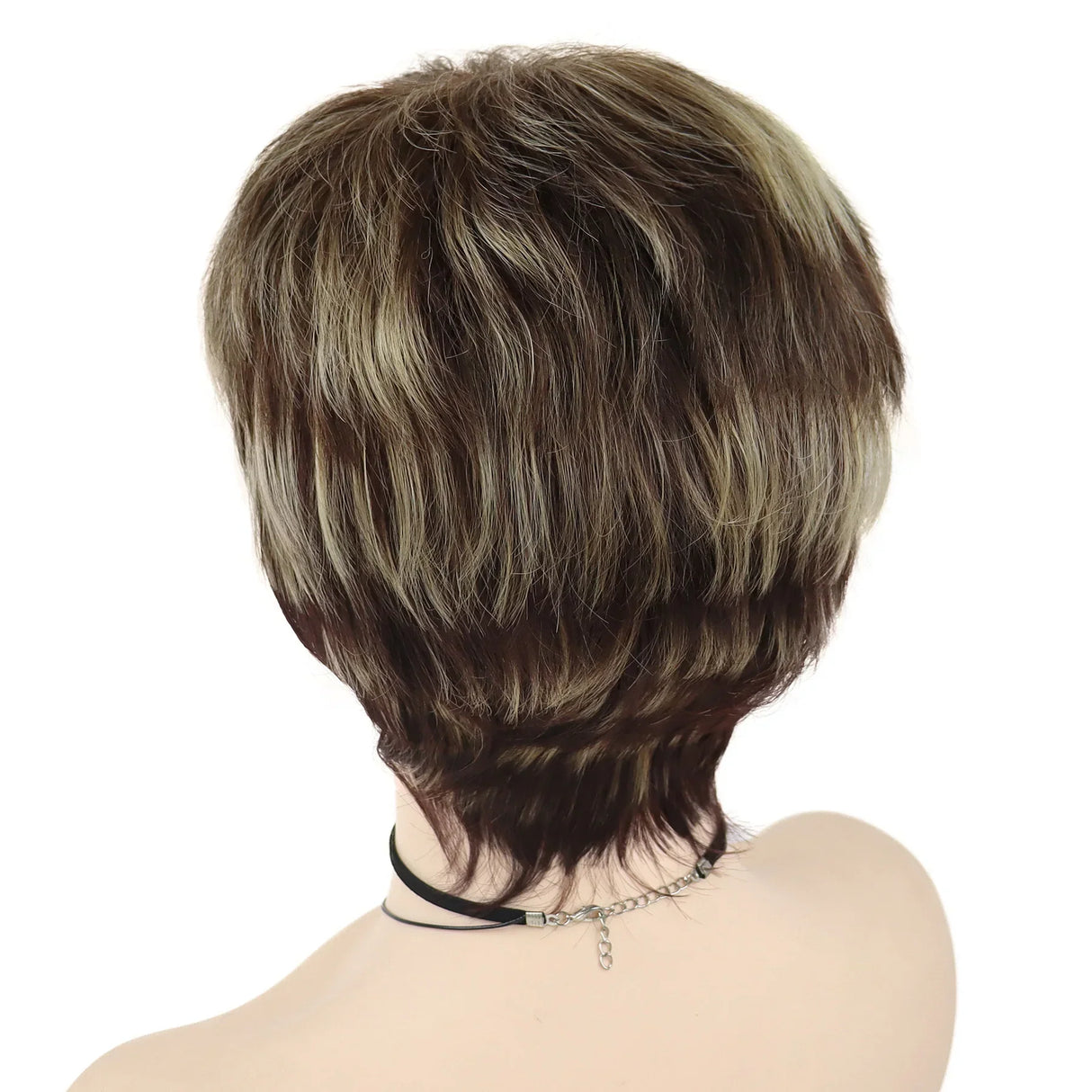 GNIMEGIL Synthetic Short Pixie Cut Wig Women Natural Hairstyle Bangs Wig Blonde Mix Brown Soft Straight Wig for Chemo Patient