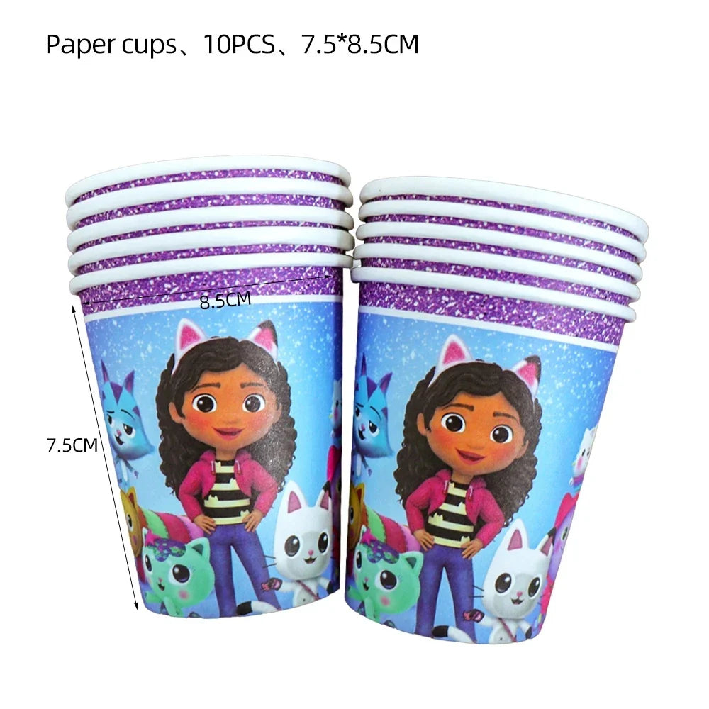 Gabby Dollhouse Cats Birthday Party Decoration Disposable Tableware Plates Cups Balloon For Girls Party Baby Shower Supplies