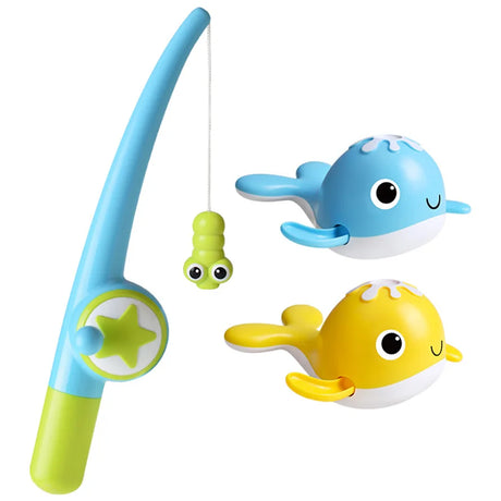 Magnet Baby Bath Fishing Toys Wind-up Swimming Whales Bathtub Toy Fishing Game Water Tub Toys Set with Fishing Pole Net for Kids